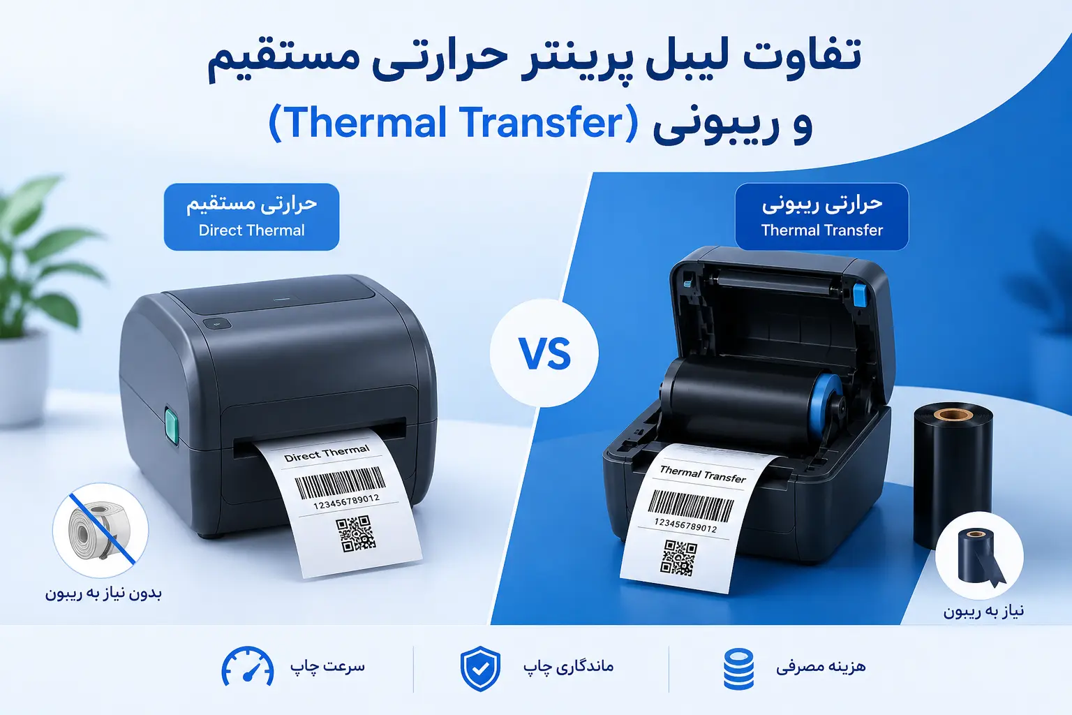 تفاوت لیبل پرینتر حرارتی مستقیم و ریبونی (Thermal Transfer)
